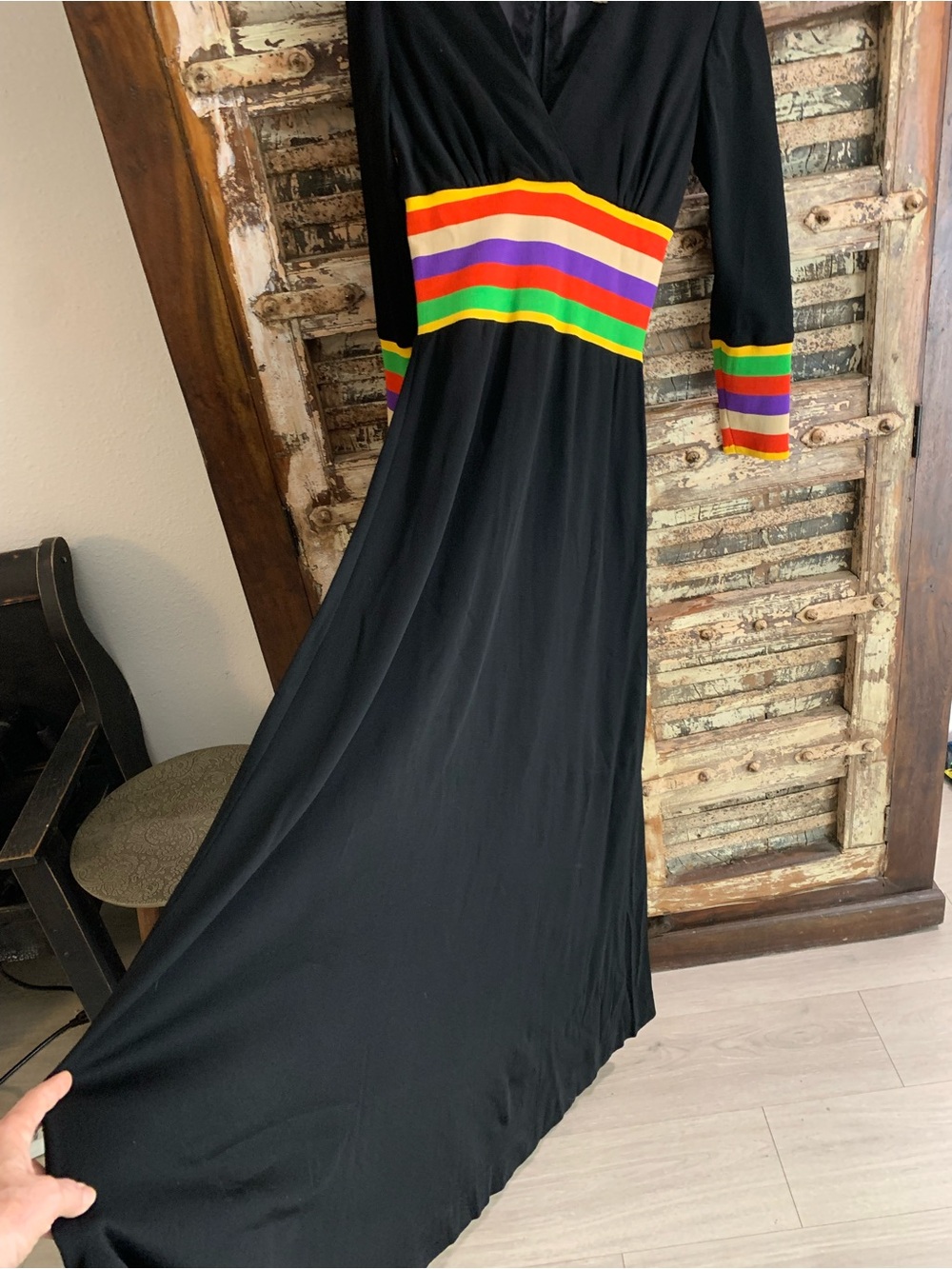 VTG Eve Le Coq 70s Black Knit Disco Glam Maxi Dress, Mod Hostess, Boho Chic, S/M - Picture 3 of 14